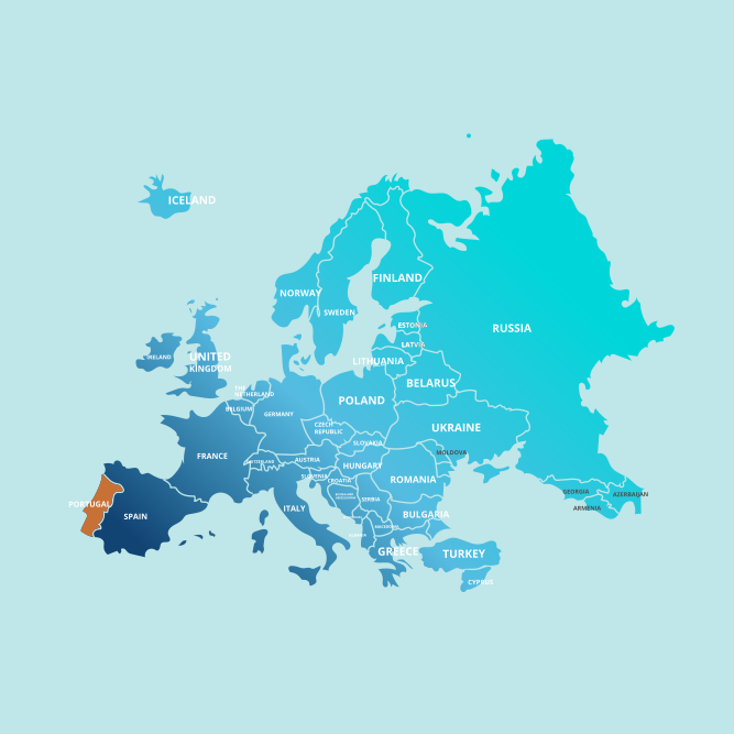 Mapa de exportação de cozinhas de Portugal para toda a Europa
